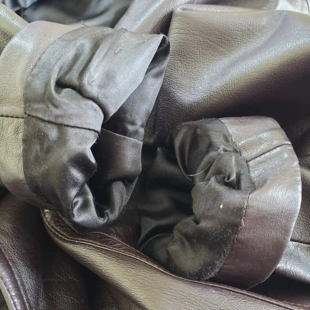 VTG Jeno De Paris Leather Coat Mens 40 Brown Mid Length LS Lined  Buttons FLAW